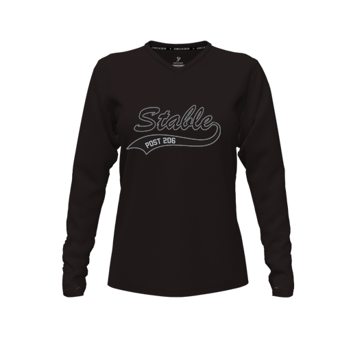 [CUS-DFW-TEES-CMF-VNK-LSL-BLK-FYXS-LOGO1] Decker Comfort T-Shirt (Female Youth XS, Black, V Neck, Logo 1, Long Sleeve)