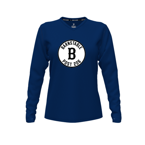[CUS-DFW-TEES-CMF-VNK-LSL-NVY-FYXS-LOGO2] Comfort T-Shirt (Female Youth XS, Navy, V Neck, Logo 2, Long Sleeve)