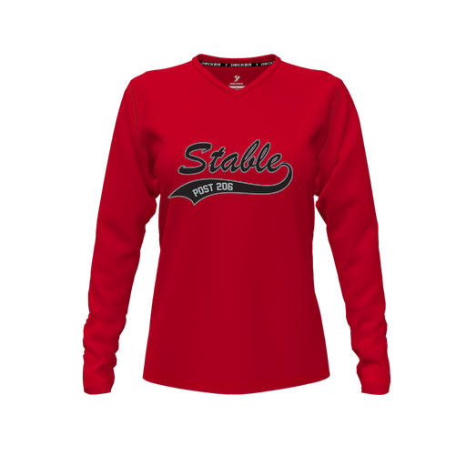 [CUS-DFW-TEES-CMF-VNK-LSL-RED-FYXS-LOGO1] Comfort T-Shirt (Female Youth XS, Red, V Neck, Logo 1, Long Sleeve)
