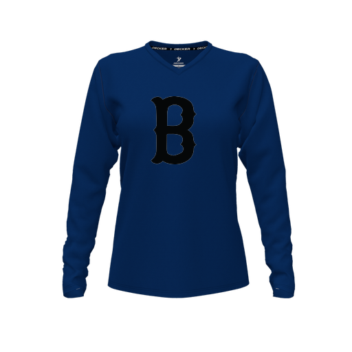 [CUS-DFW-TEES-PER-VNK-LSL-NVY-FYXS-LOGO3] Performance T-Shirt (Female Youth XS, Navy, V Neck, Logo 3, Long Sleeve)