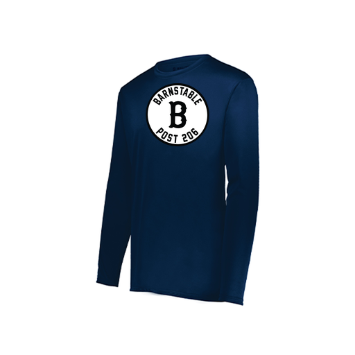 [222823.065.S-LOGO2] Youth LS Smooth Sport Shirt (Youth S, Navy, Logo 2)